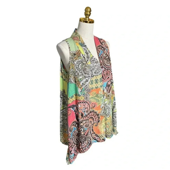 SPENSE | Women’s Boho Colorful Sharkbite Hem Paisley Print Patchwork Size M - Picture 3 of 8